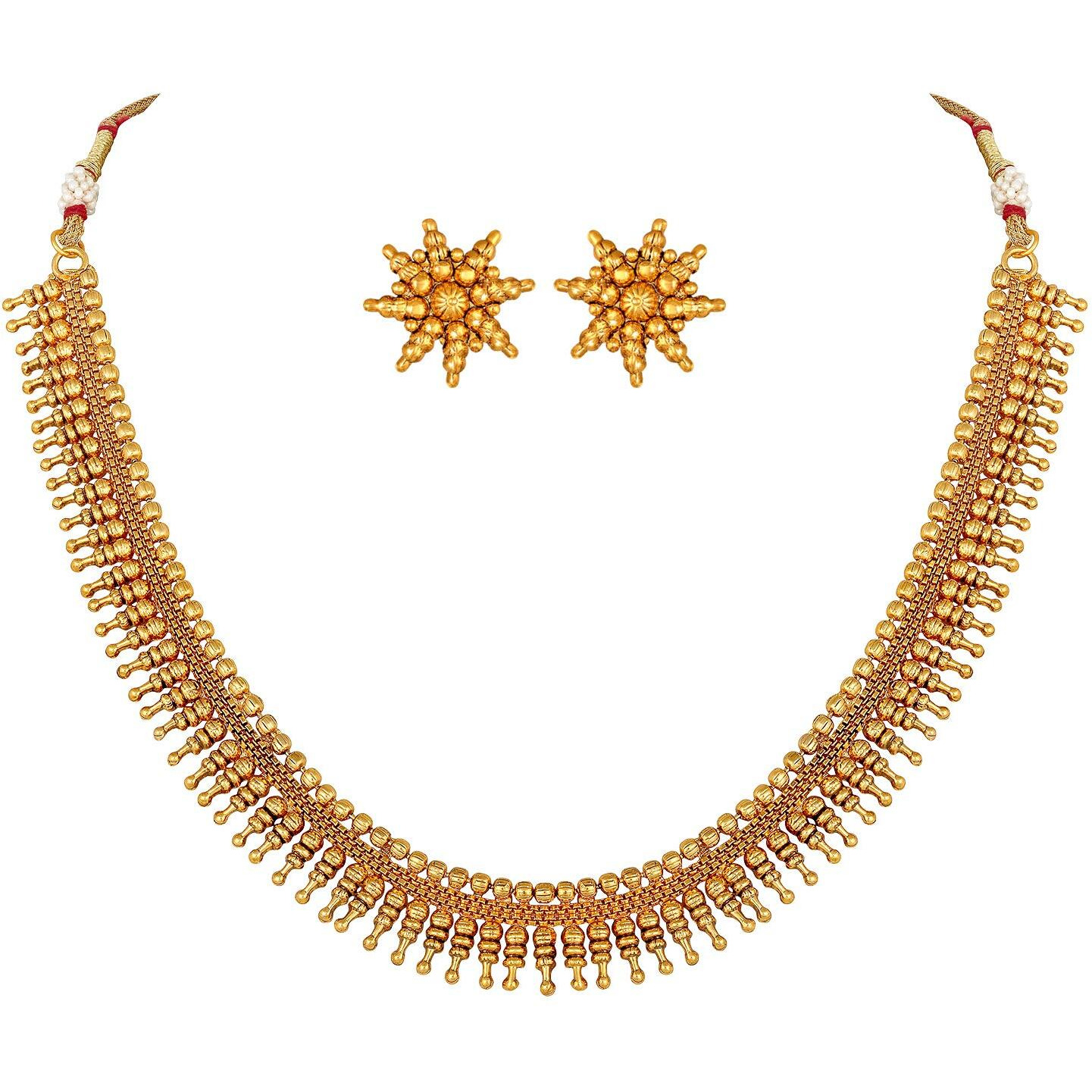 Peora Traditional Gold Plated Maharani Necklace with Earrings South Indian Traditional Festive Bridal Wear Jewellery Set for Women Girls