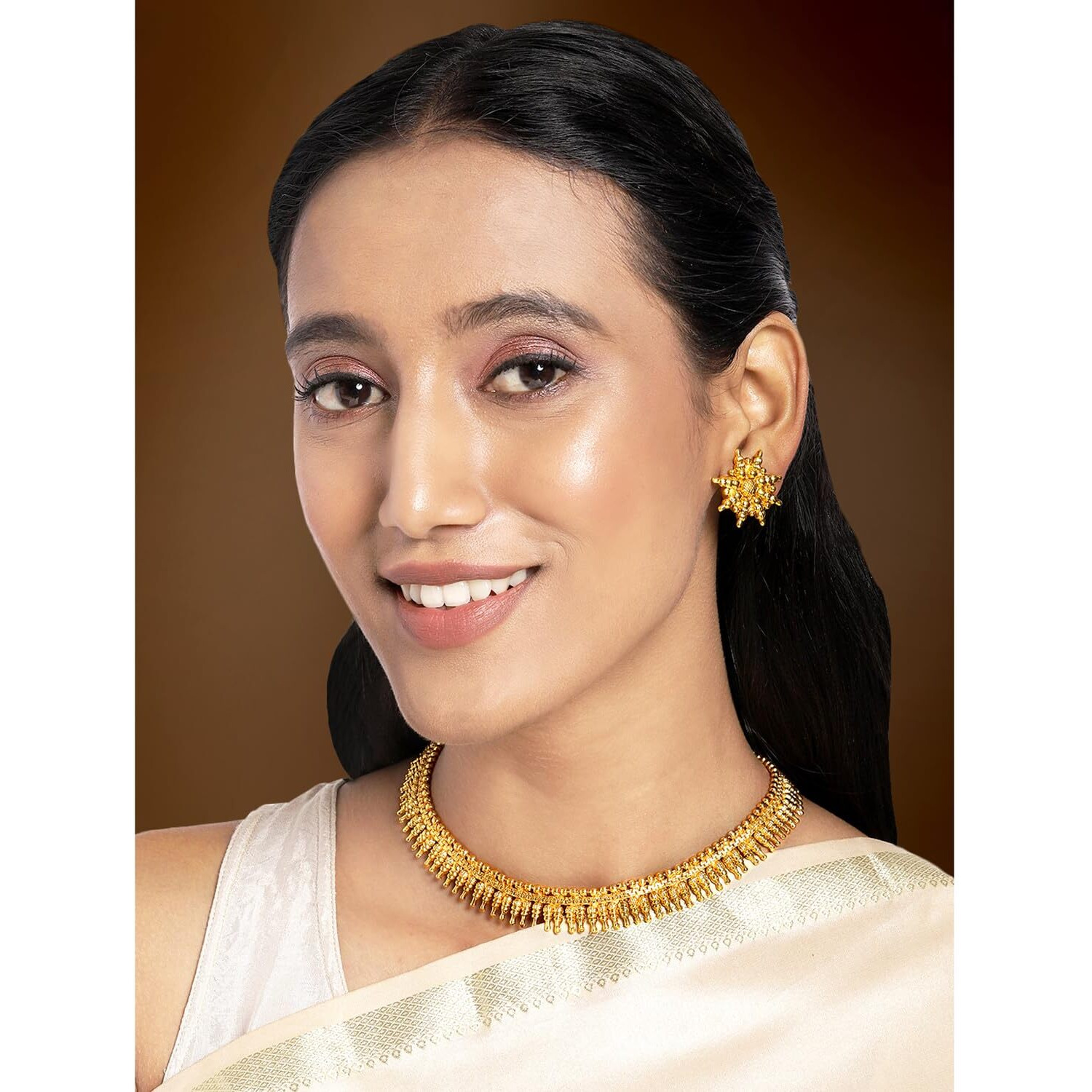 Peora Traditional Gold Plated Maharani Necklace with Earrings South Indian Traditional Festive Bridal Wear Jewellery Set for Women Girls