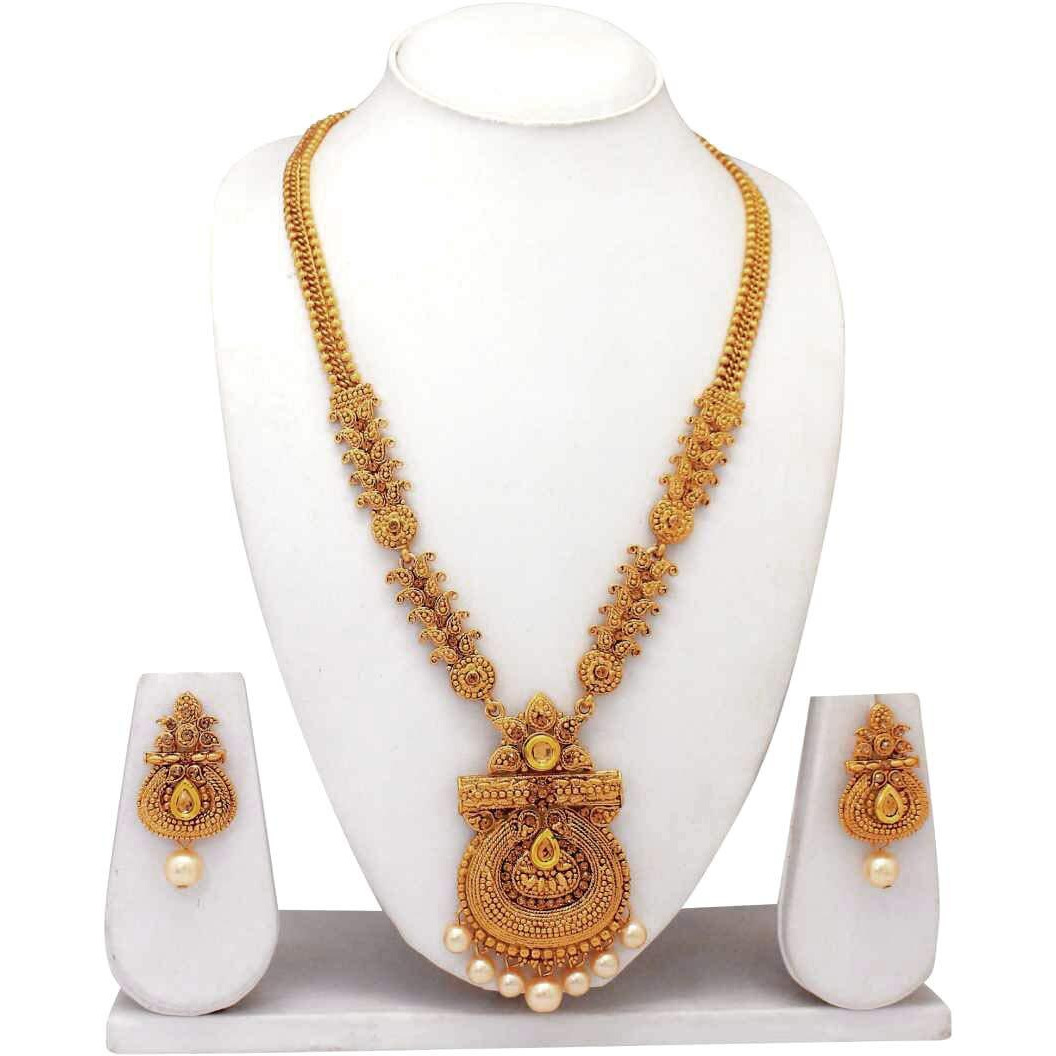 Shining Diva Fashion Stylish Long Design Necklace Wedding Traditional Jewellery Set For Women (Rrsd10471S, Antique Gold)