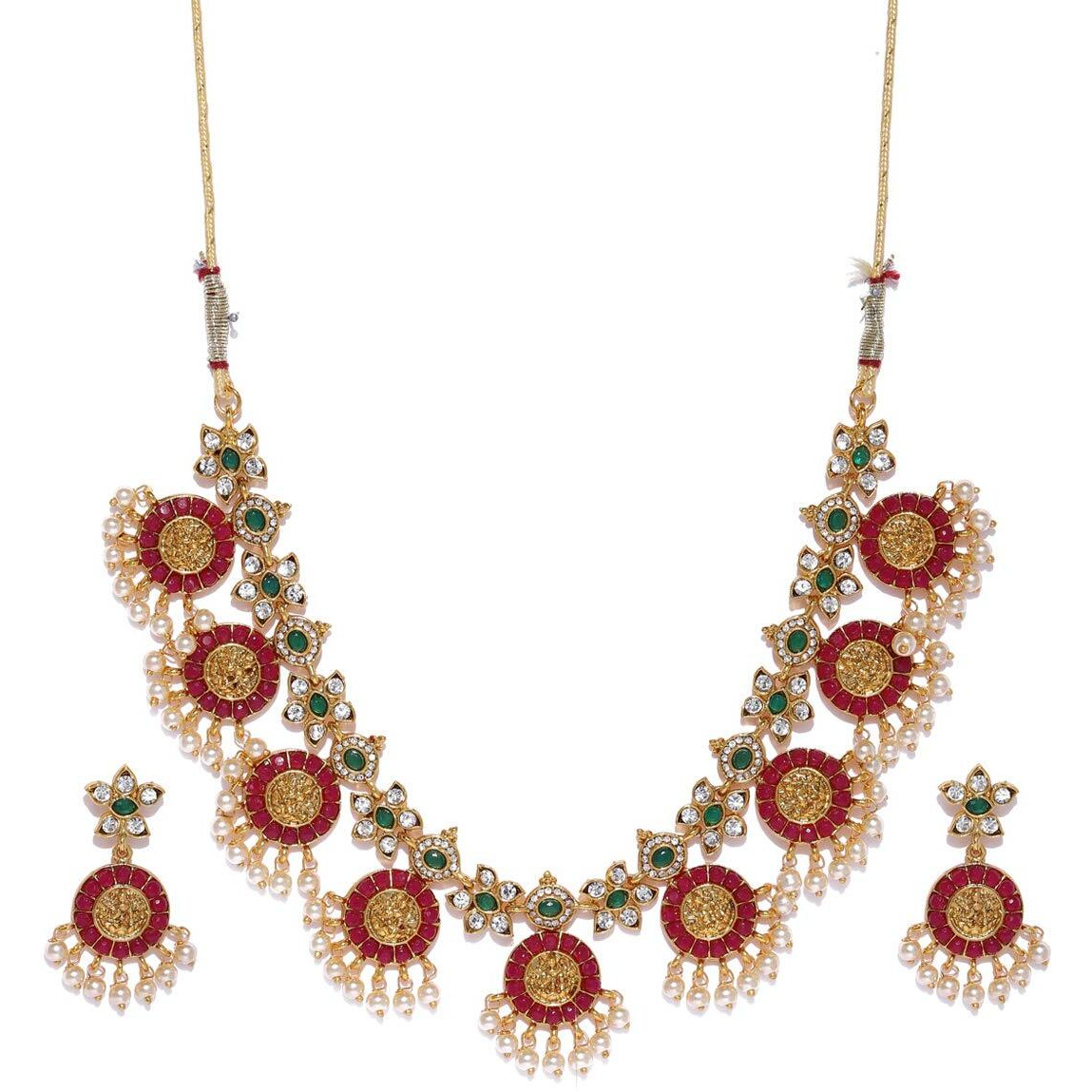 ZAVERI PEARLS Gold Tone Traditional Temple Choker Necklace Set For Women-ZPFK8983