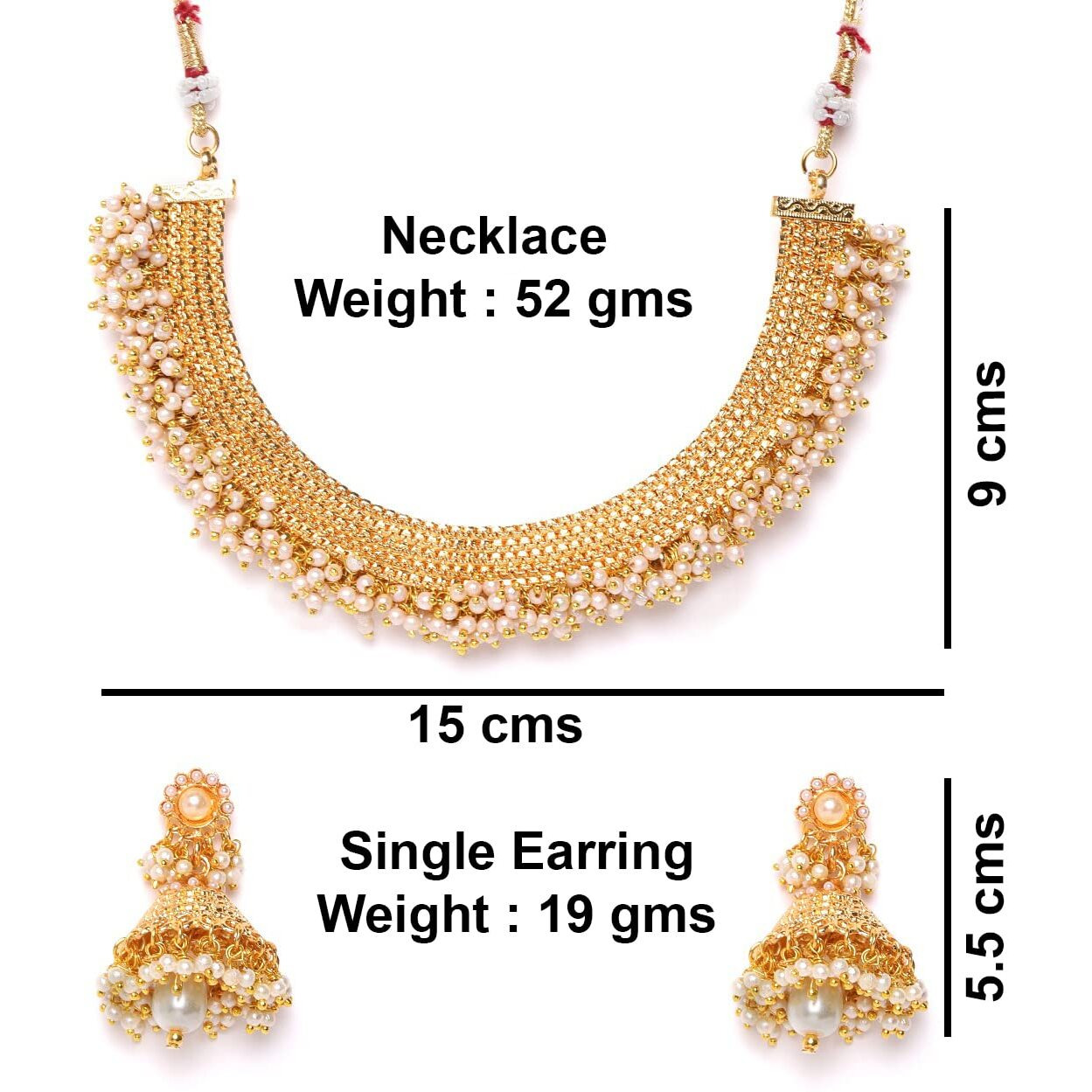 YouBella Jewellery set for women Gold Plated Pearl Necklace Set Traditional Temple Choker Necklace Set for women/Jewellery Set with Earrings for Girls and Women