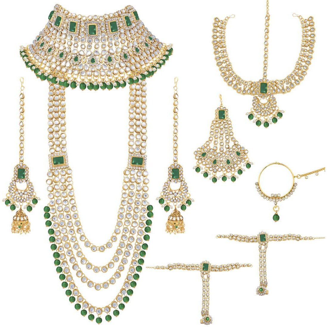 Peora Ethnic Traditional Gold Plated Kundan Studded Dulhan Bridal Jewellery Set with Choker Earrings Maang Tikka Hathphool for Women Girls