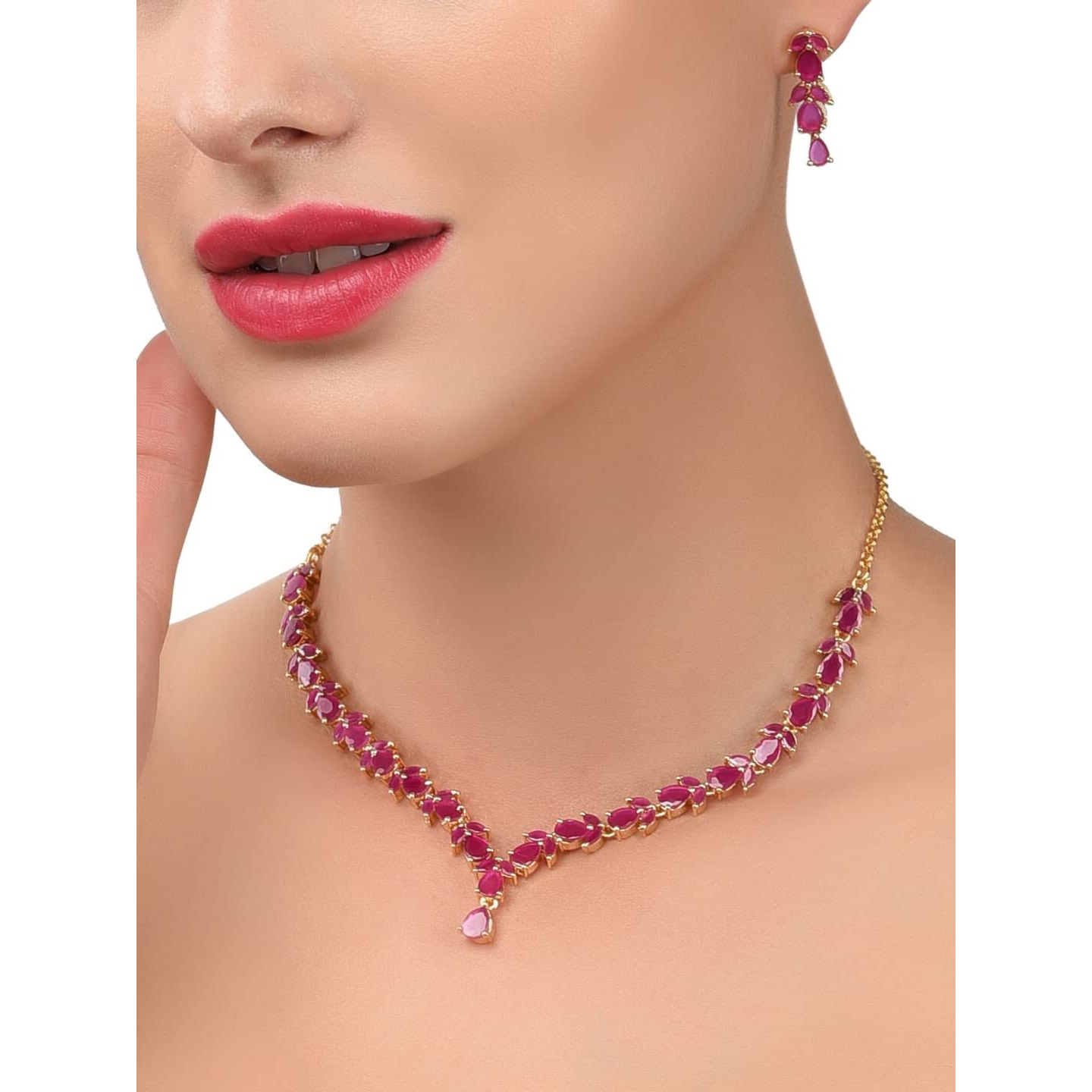 ZAVERI PEARLS Delicate Ruby Necklace Set For Women - ZPFK6110