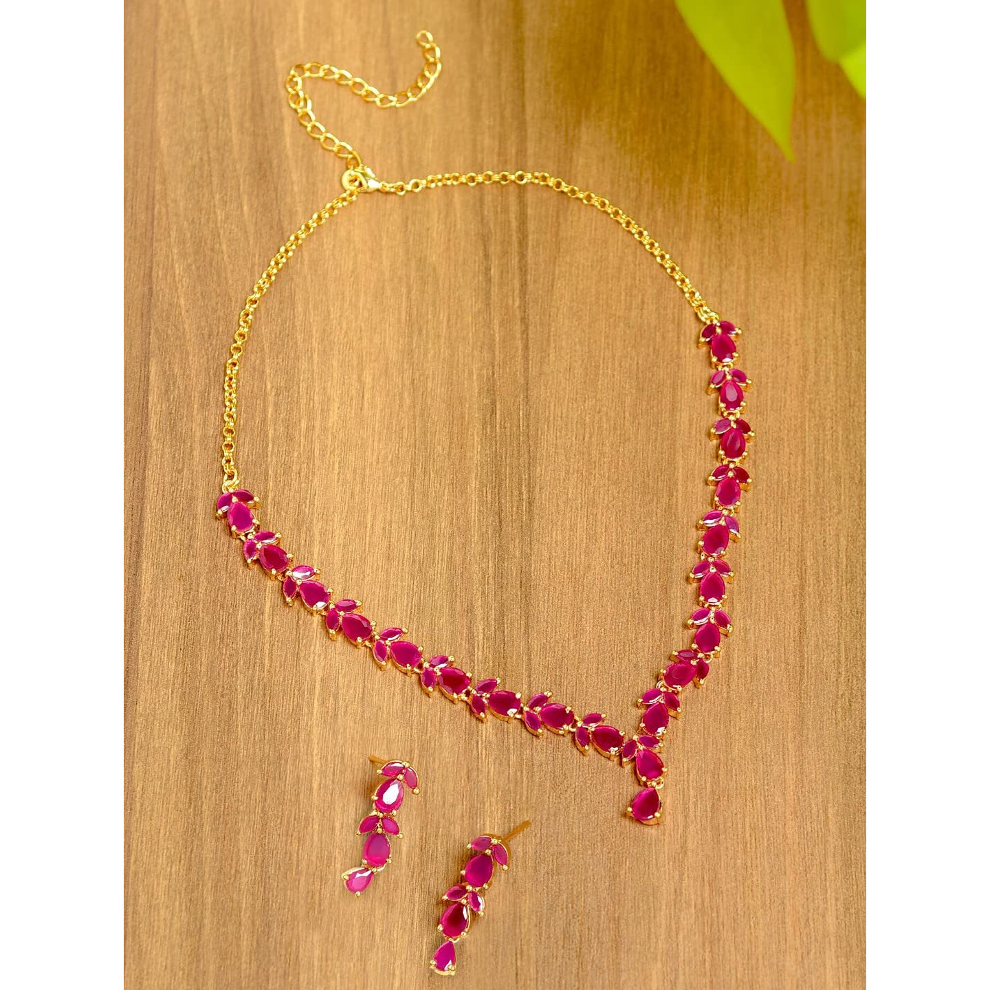 ZAVERI PEARLS Delicate Ruby Necklace Set For Women - ZPFK6110