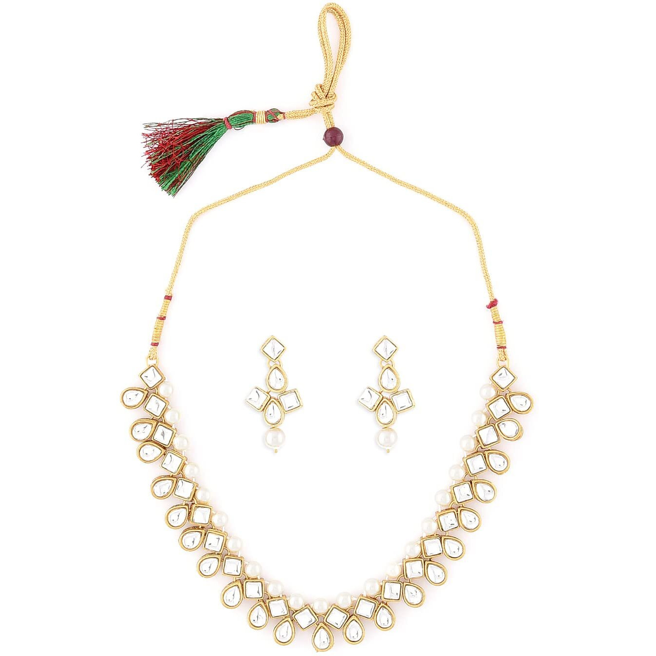 ZAVERI PEARLS Gold Tone Traditional Kundan & Pearls Necklace Set For Women-ZPFK8675