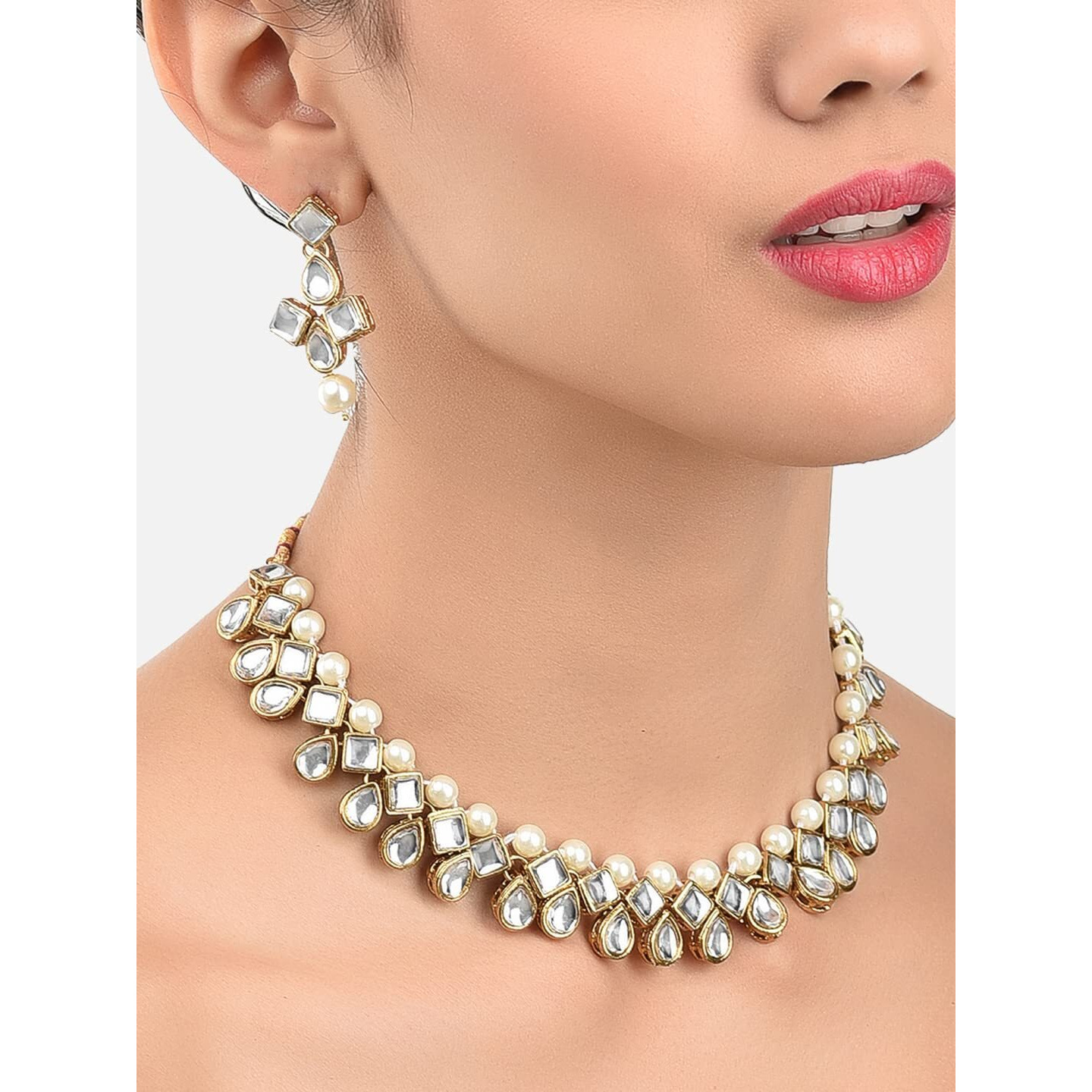 ZAVERI PEARLS Gold Tone Traditional Kundan & Pearls Necklace Set For Women-ZPFK8675