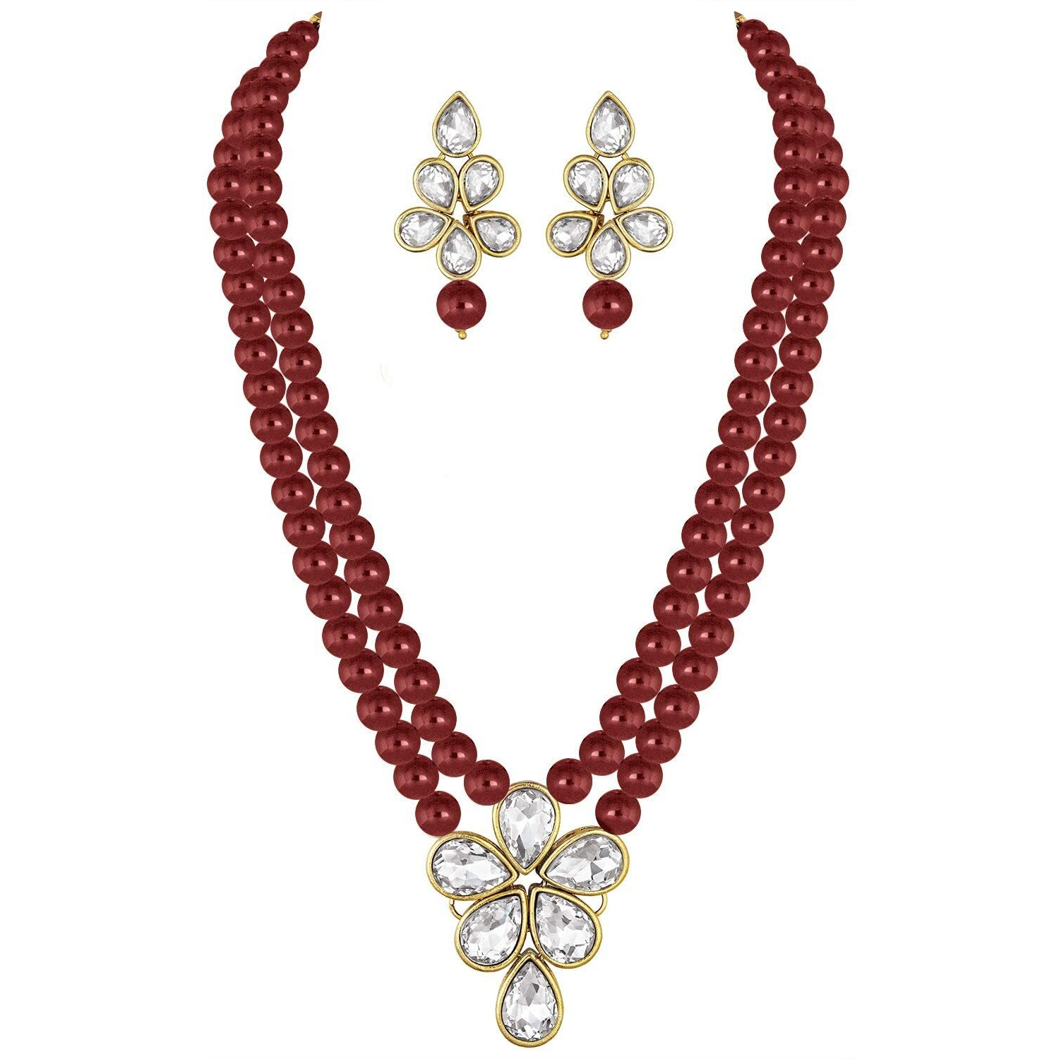 I Jewels 18k Gold Plated Traditional Kundan & Pearl Studded Necklace Jewellery Set For Women (ML311M)