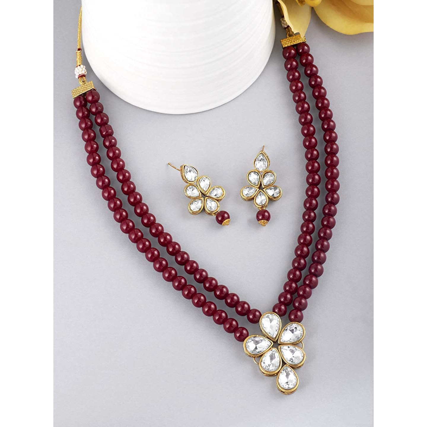 I Jewels 18k Gold Plated Traditional Kundan & Pearl Studded Necklace Jewellery Set For Women (ML311M)