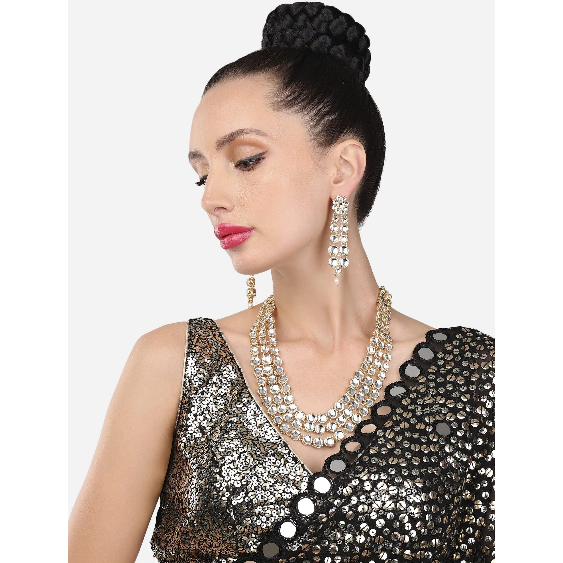 Zaveri Pearls Traditional Kundan Necklace Set for Women-ZPFK8671 ( Gold )