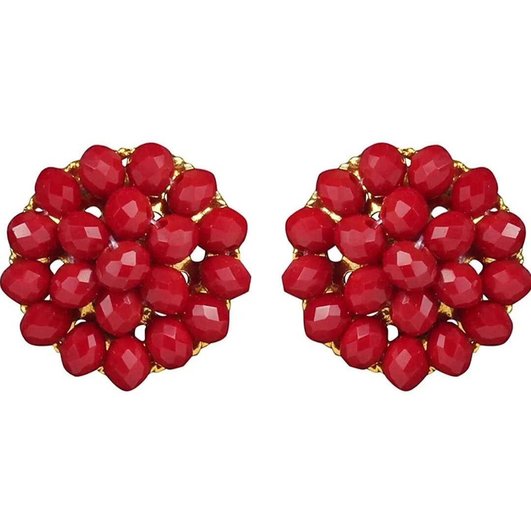 Yash Gems Red Crystal Beads 5 Layer Multistrand Necklace Set for Women,Girl