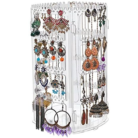 ABOUT SPACE Rotating Earrings Stand Jewelry Display Organiser With 212 Holes 232 Grooves For Hanging Studs Necklaces Bracelets Chains - White, Acrylic