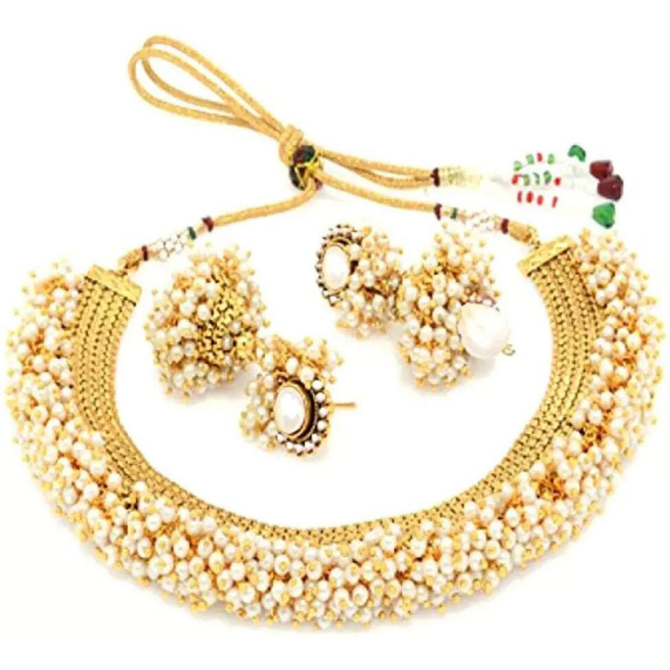 YouBella Jewellery Sets for Women Gold Plated Pearl Wedding Bridal Necklace Jewellery set with Earrings and Bangles Combo For Girls/Women (2.6)