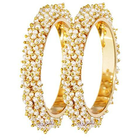 YouBella Jewellery Sets for Women Gold Plated Pearl Wedding Bridal Necklace Jewellery set with Earrings and Bangles Combo For Girls/Women (2.6)
