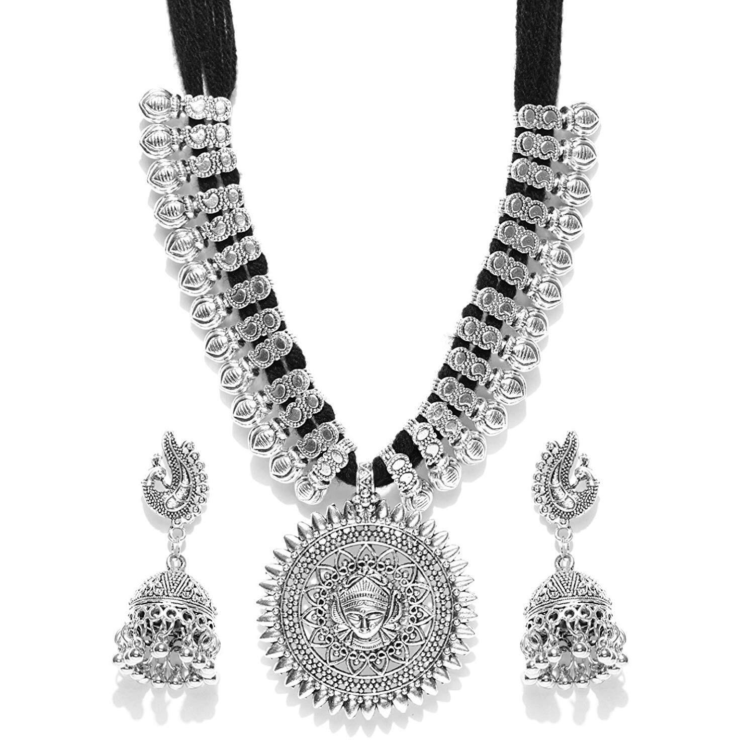 YouBella Oxidised Jewellery Sets for Women Silver Plated Afghani Tribal Necklace Jewellery set with Earrings and Bangles Combo For Girls/Women (2.6)