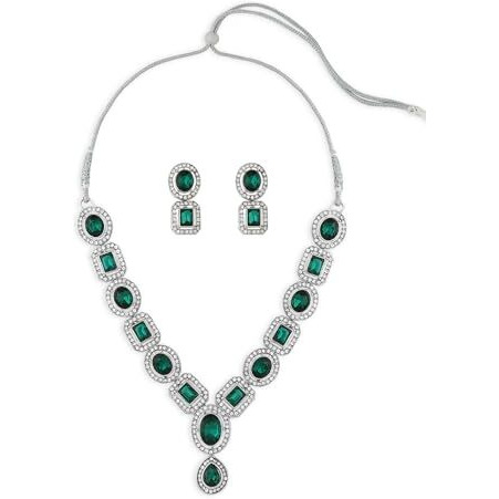 ZAVERI PEARLS Green Stones & Dazzling Austrian Diamonds Embellished Necklace & Earring Set For Women-ZPFK17196