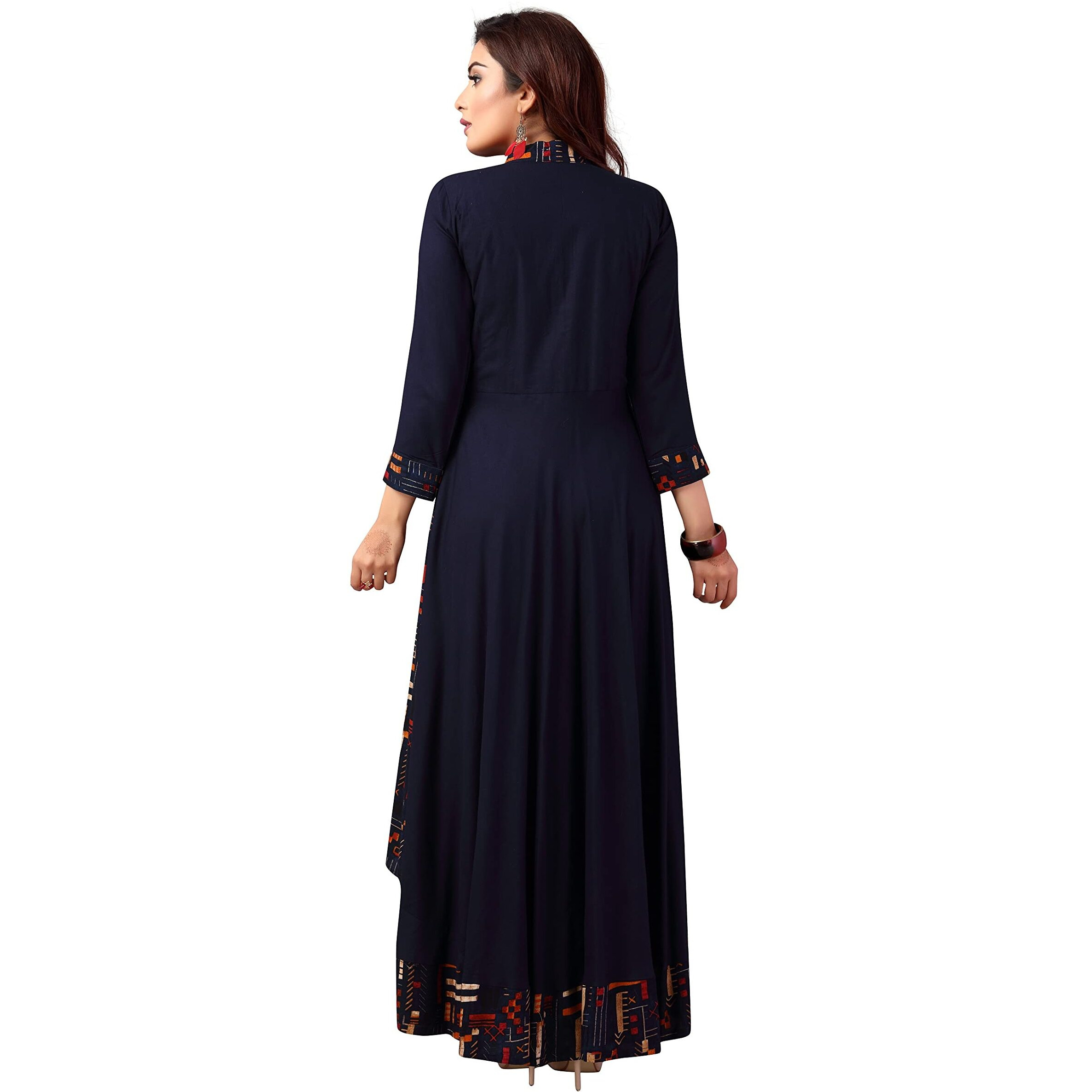 madhuram textiles Women's Rayon Gown Style Kurta (M-2082 L_Navy Blue_L)