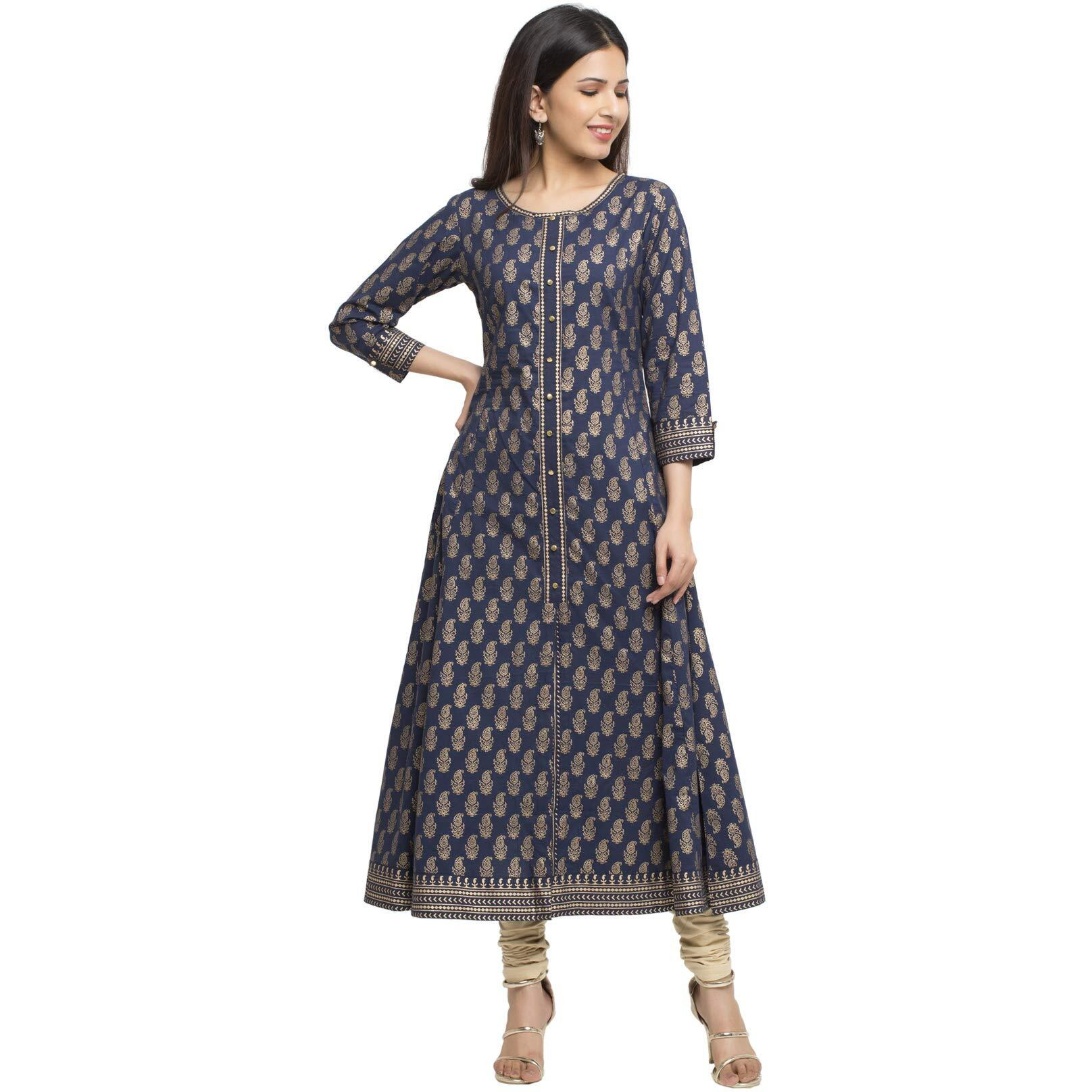 Yash Gallery Women's Cotton Printed Anarkali Kurta for Women (313YK411BLUE_Blue_XX-Large)