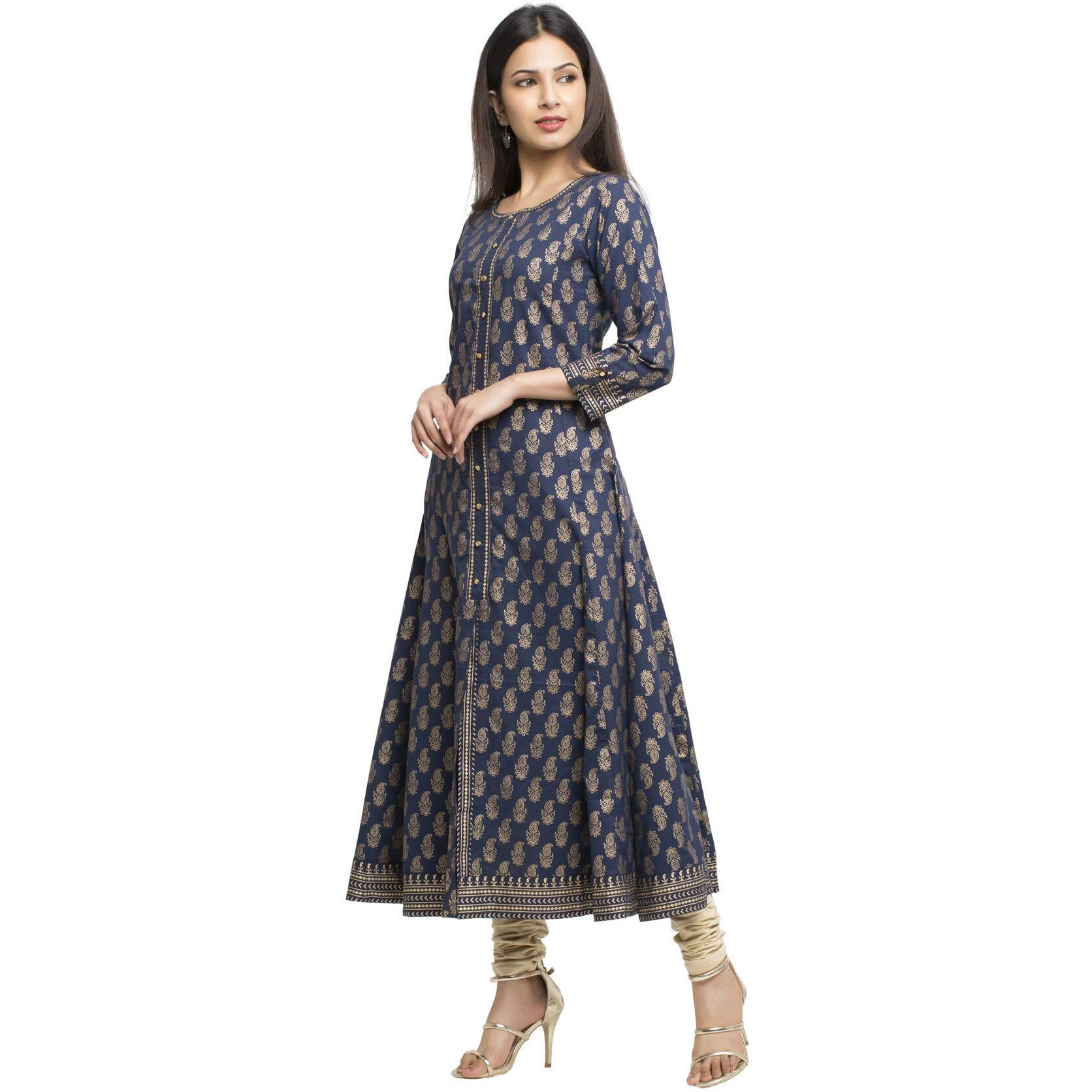 Yash Gallery Women's Cotton Printed Anarkali Kurta for Women (313YK411BLUE_Blue_XX-Large)