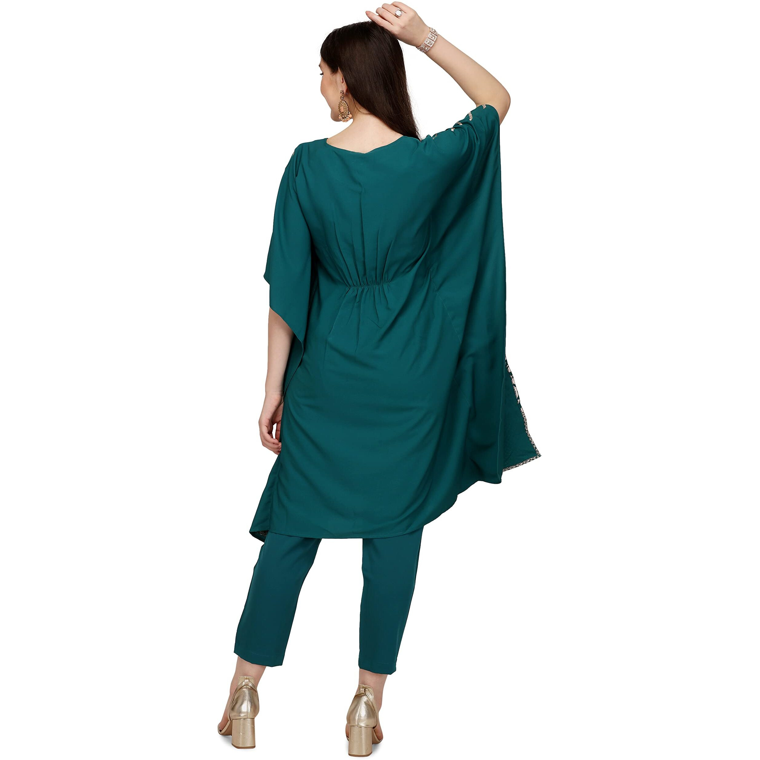 FIORRA Women's Teal Blue Poly Crepe Kaftan Kurta with Pant SET0043-S