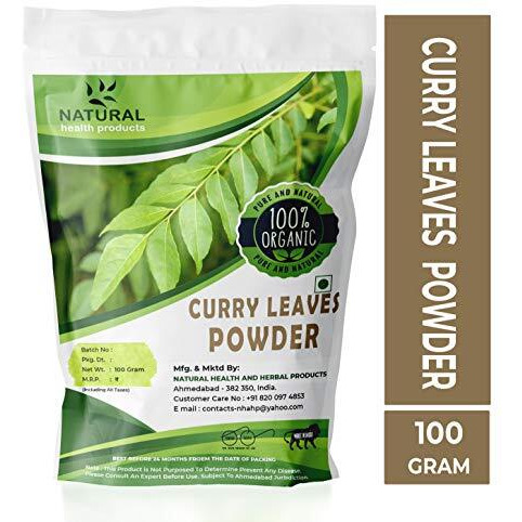 Natural Health Products 100% Natural Curry Leaves (Kadi Patta) Powder (Sun Dried & Stemless) for Strong and Shiny Hair 100Gms