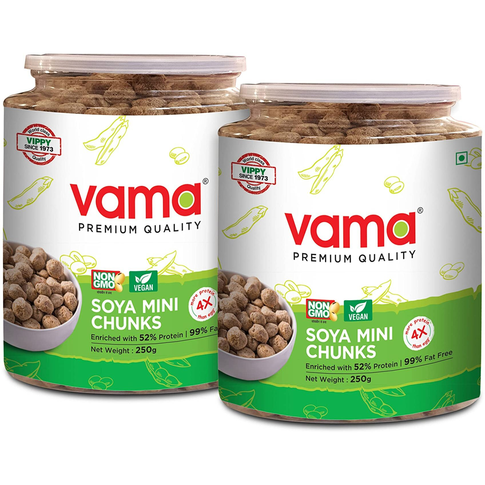 Vama Soya Mini Chunks | 99% Fat-free | Vegan | Gluten-free | Pack of 2 | Healthy products | 250 g Each