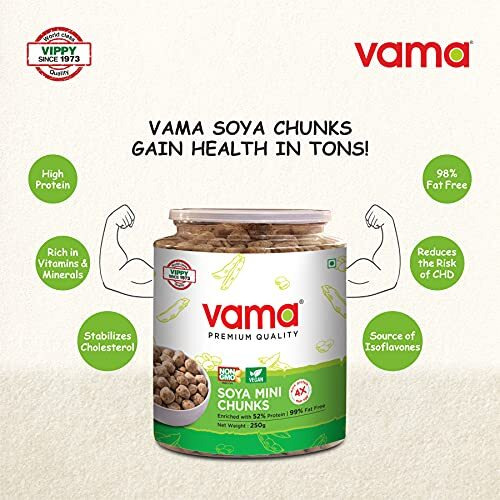 Vama Soya Wadi Mini Chunks Enriched with 52% Protein and 99% Fat Free, 250g