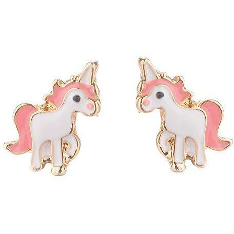 SANNIDHI Unicorn Necklace Jewellery Set for Girls Alloy Unicorn Chain Pendant with Earring for Girls and Women Stylish Cute Unicorn Design Stud Earring & Necklace for Girls Gift, Pink - 3 Pcs