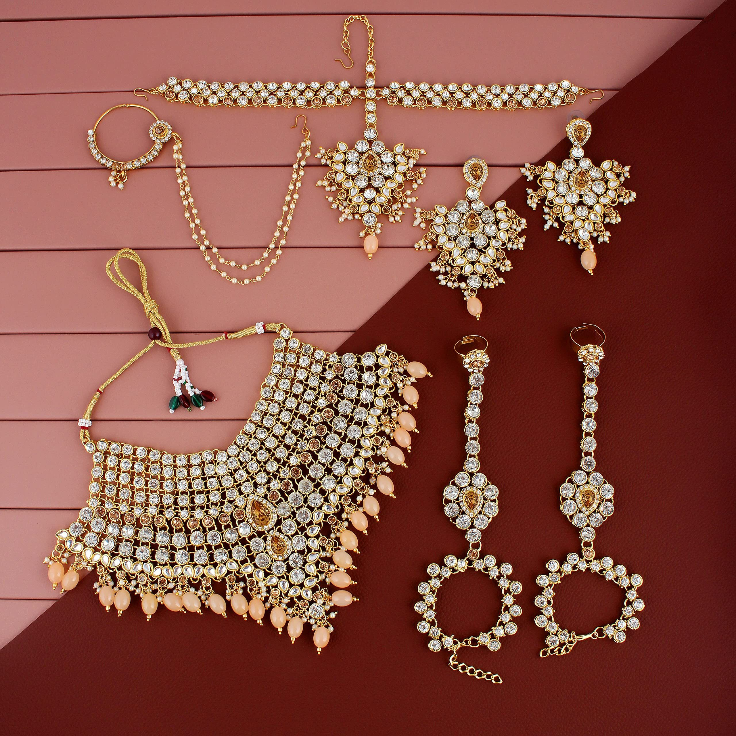 Lucky Jewellery Wedding Designer Golden Color Gold Plated Dulhan Choker Bridal Set for Girls & Women (2475-L1ZS-KD124-LCT)
