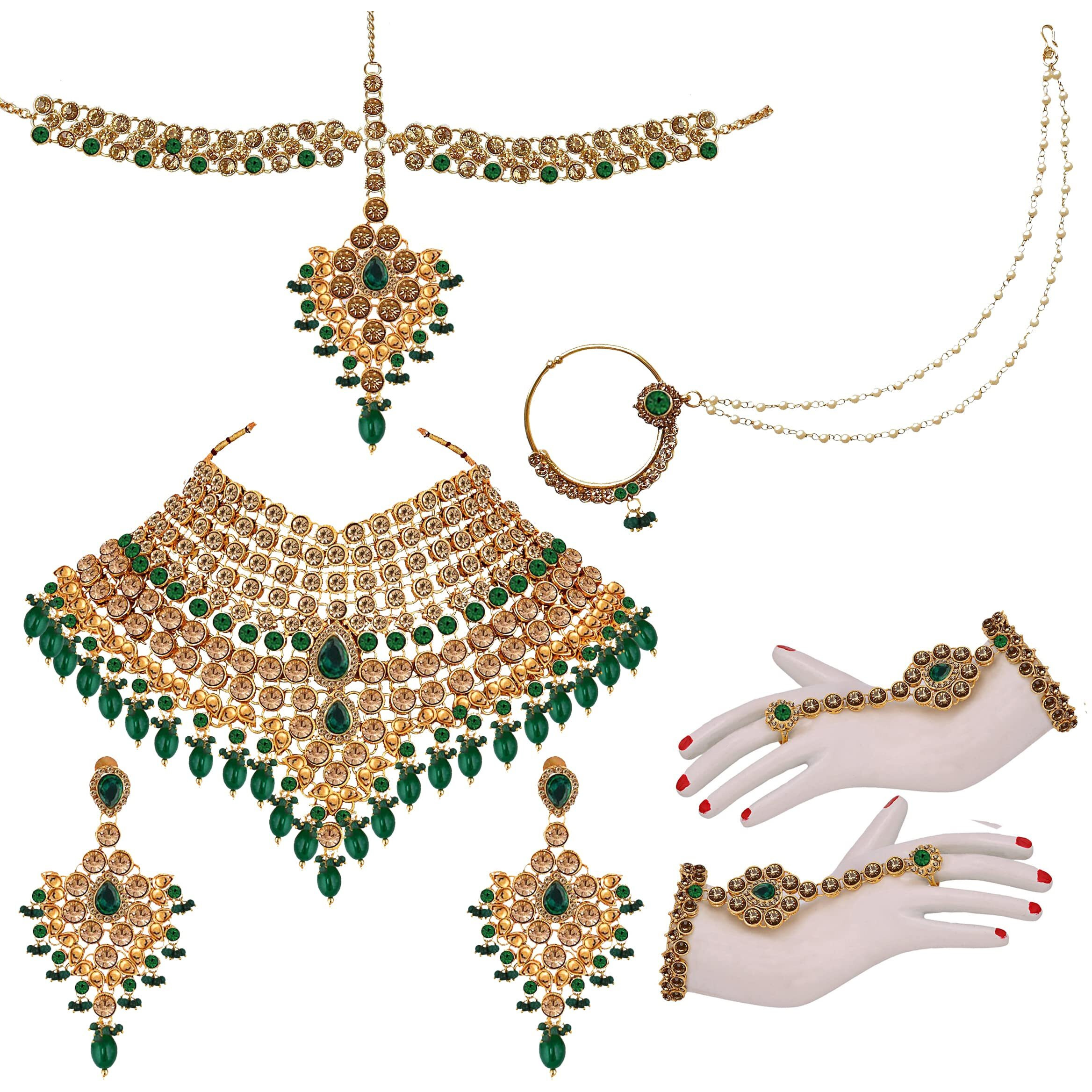 Lucky Jewellery Wedding Designer Golden Color Gold Plated Dulhan Choker Bridal Set with sheeshpatti for Girls & Women (2475-L1ZS-KD124-LCT-LG)