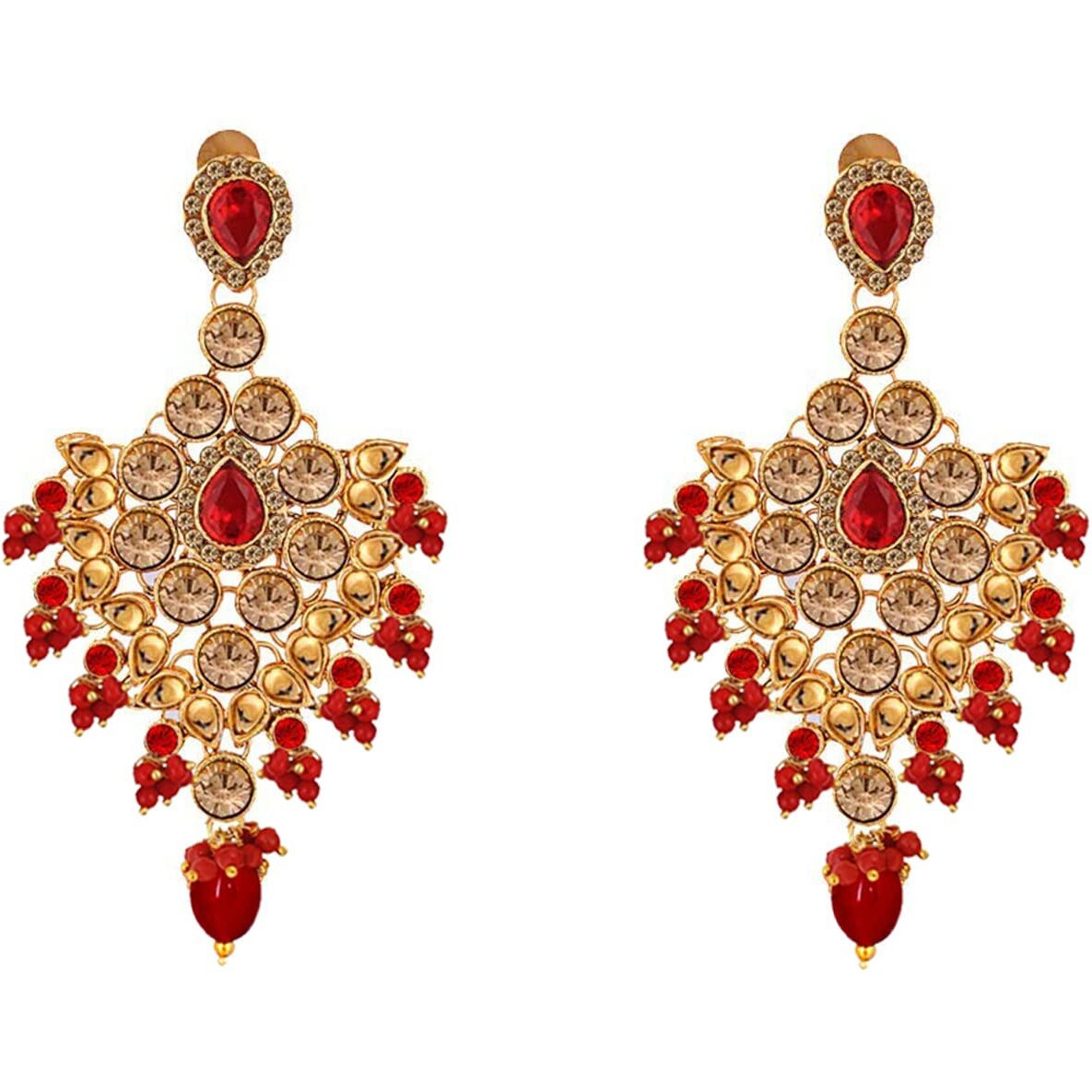 Lucky Jewellery Wedding Designer Golden Red Color Gold Plated Dulhan Choker Bridal Set for Girls & Women (2475-L1ZS-KD124-LCT-RED)