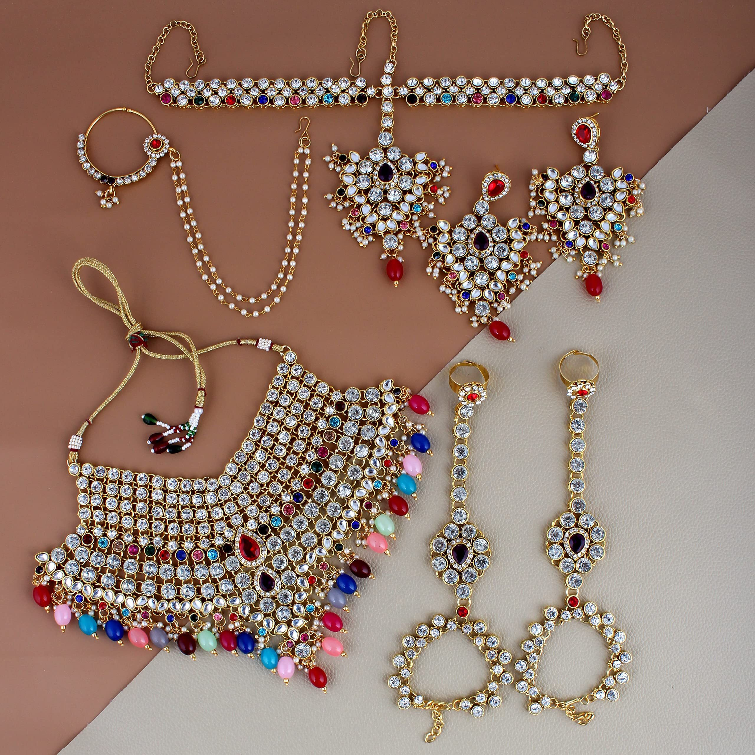 Lucky Jewellery Wedding Designer Purple Color Gold Plated Dulhan Choker Bridal Set for Girls & Women (2475-L1ZS-KD124-P)