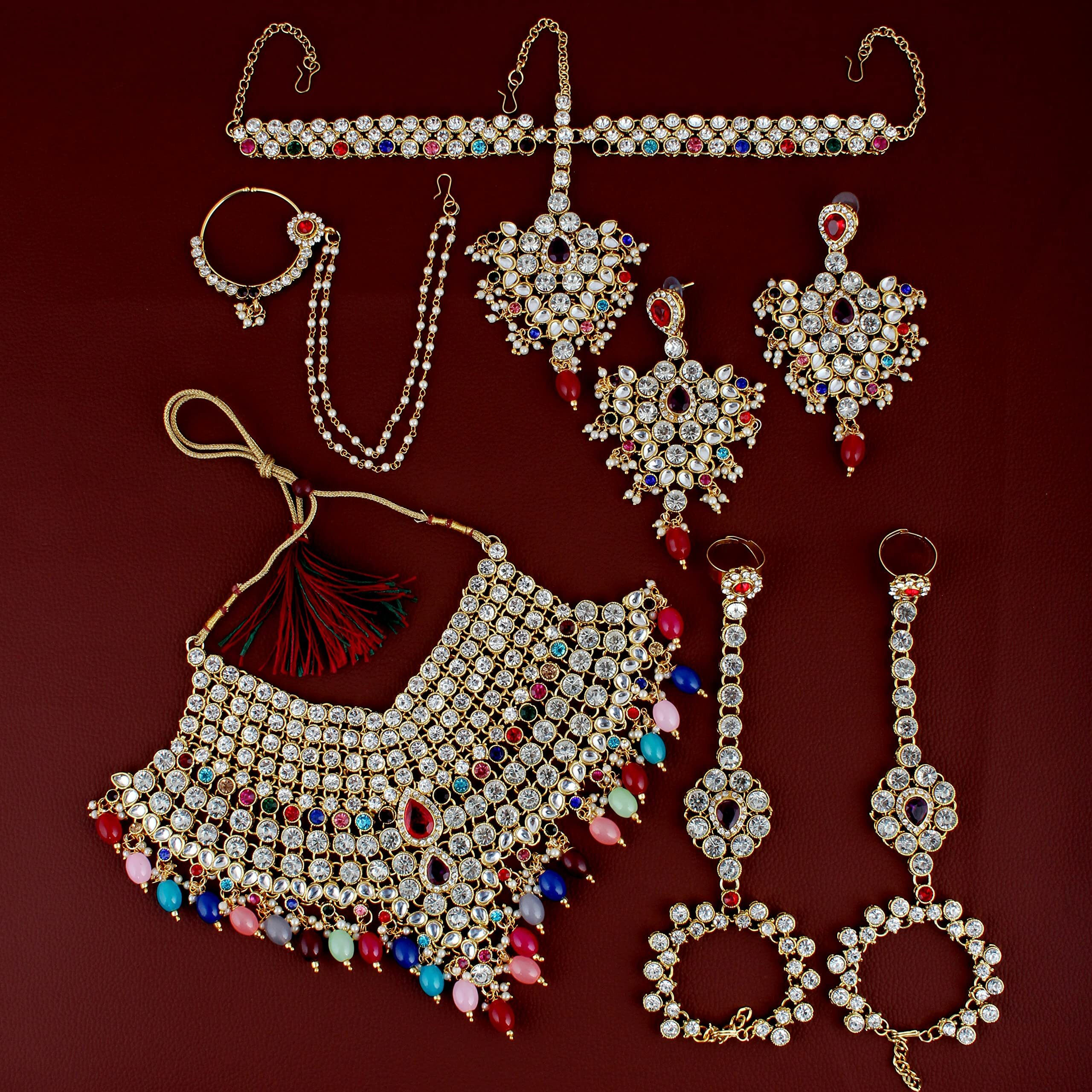 Lucky Jewellery Wedding Designer Purple Color Gold Plated Dulhan Choker Bridal Set for Girls & Women (2475-L1ZS-KD124-P)