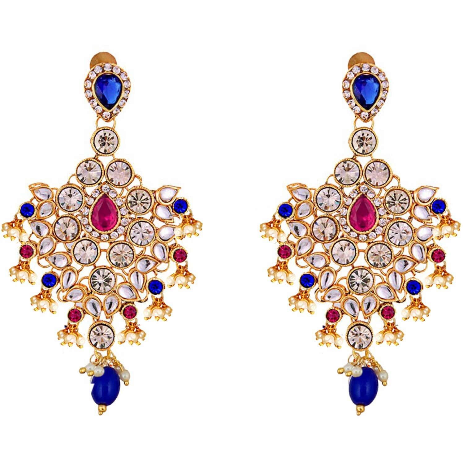 Lucky Jewellery Wedding Designer Magenta Blue Color Gold Plated Dulhan Choker Bridal Set for Girls & Women (2475-L1ZS-KD124-RB)