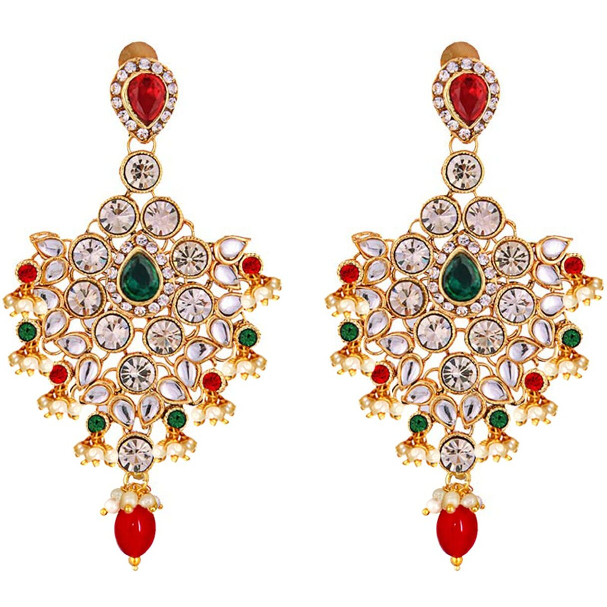 Lucky Jewellery Wedding Designer Red Green Color Gold Plated Dulhan Choker Bridal Set for Girls & Women (2475-L1ZS-KD124-RED-G)