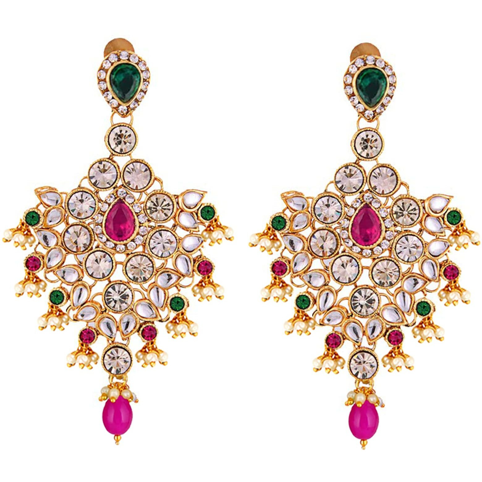 Lucky Jewellery Non-Precious Metal Bridal Dulhan Wedding and Engagement Jewellery Set for Women(Magenta and Green)