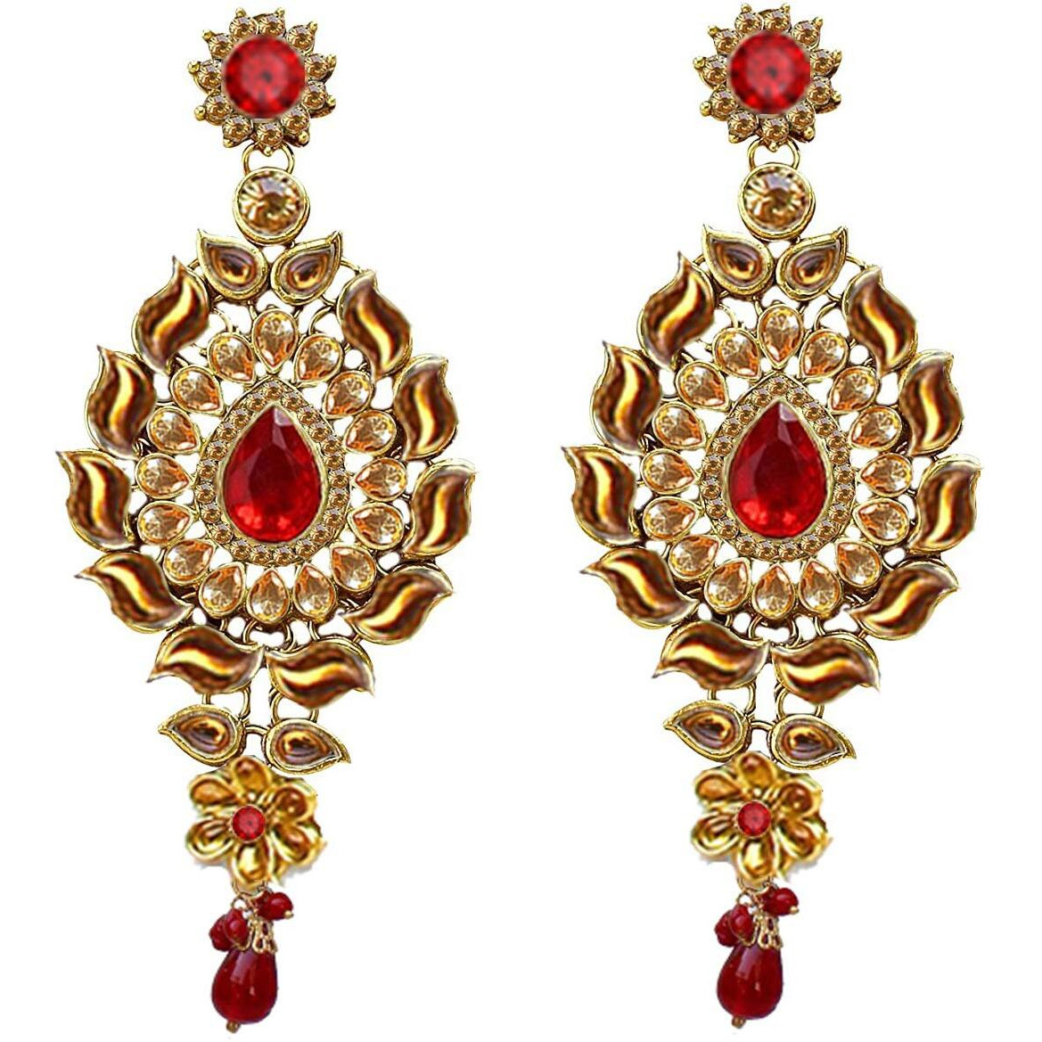 Lucky Jewellery bridal jewellery Gold Red in color Alloy Kundan & CZ Stone Wedding Jewellery LCT Red Bridal Set 8 Pcs. (3600-WZK-LCT-RED)