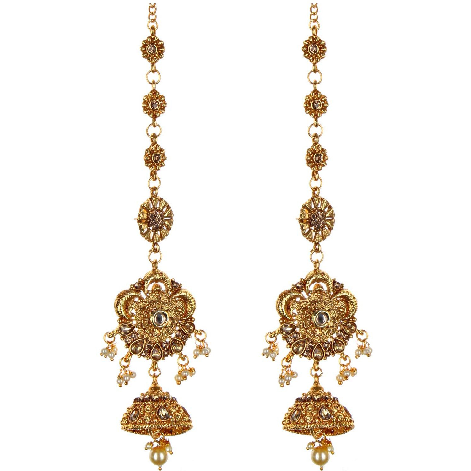 Lucky Jewellery Ethnic Copper Finish Bridal Alloy Gold Plated Golden Color Pearl Dulhan Shadi Jewellery Set for Girls & Women (3630-G2ZR-175-LCT)