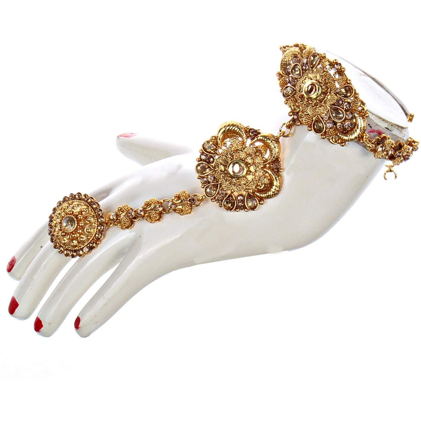 Lucky Jewellery Ethnic Copper Finish Bridal Alloy Gold Plated Golden Color Pearl Dulhan Shadi Jewellery Set for Girls & Women (3630-G2ZR-175-LCT)