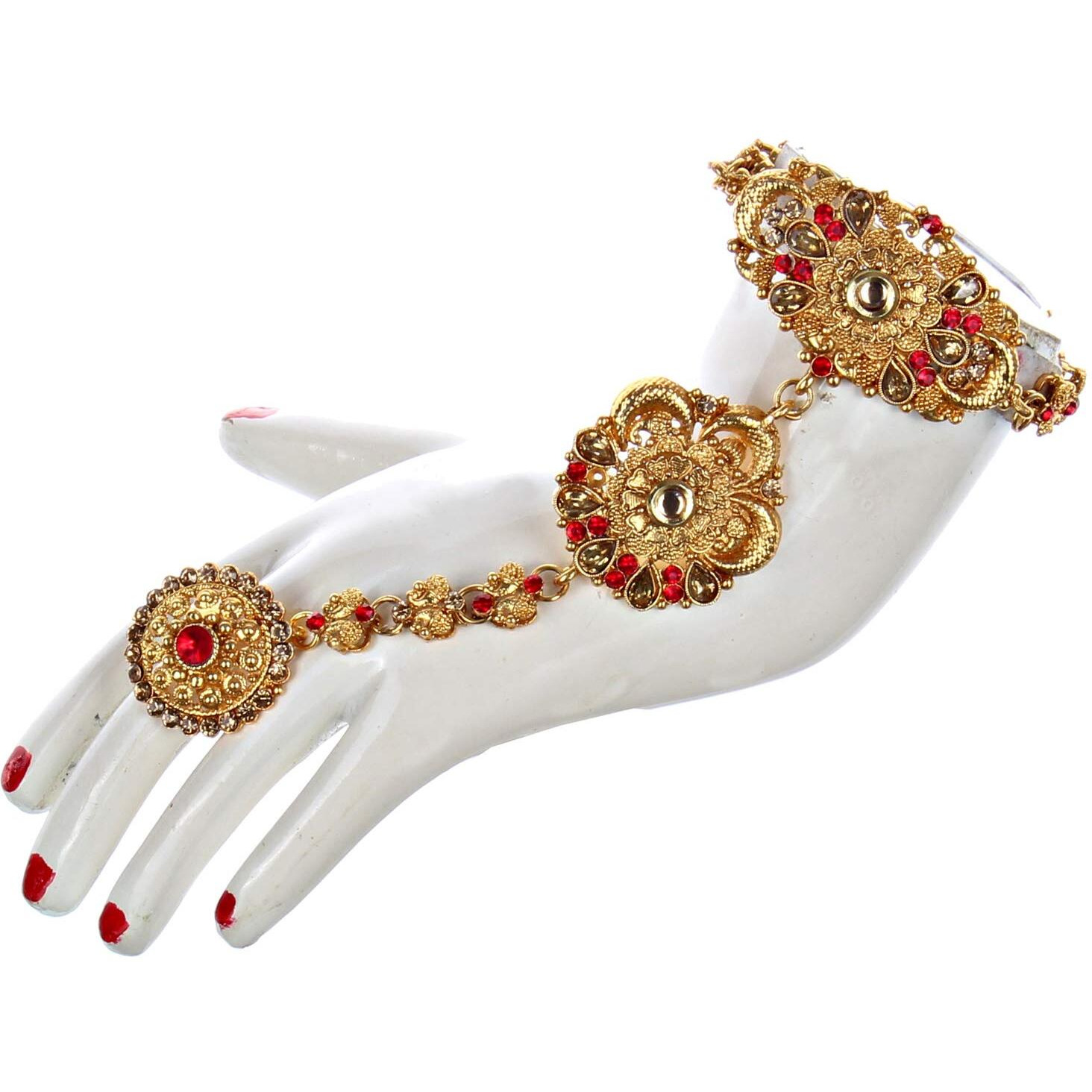 Lucky Jewellery Ethnic Copper Finish Bridal Alloy Gold Plated Gold Red Color Pearl Dulhan Shadi Jewellery Set for Girls & Women (3630-G2ZR-175-LCT-RED)