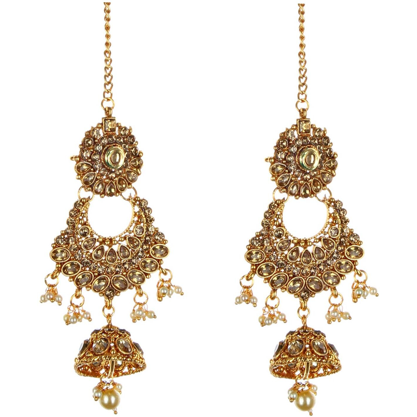 Lucky Jewellery Ethnic Copper Finish Bridal Golden LCT Color Alloy Gold Plated Wedding Dulhan Shadi Jewellery Set for Girls & Women (3630-G2ZR-190-LCT)