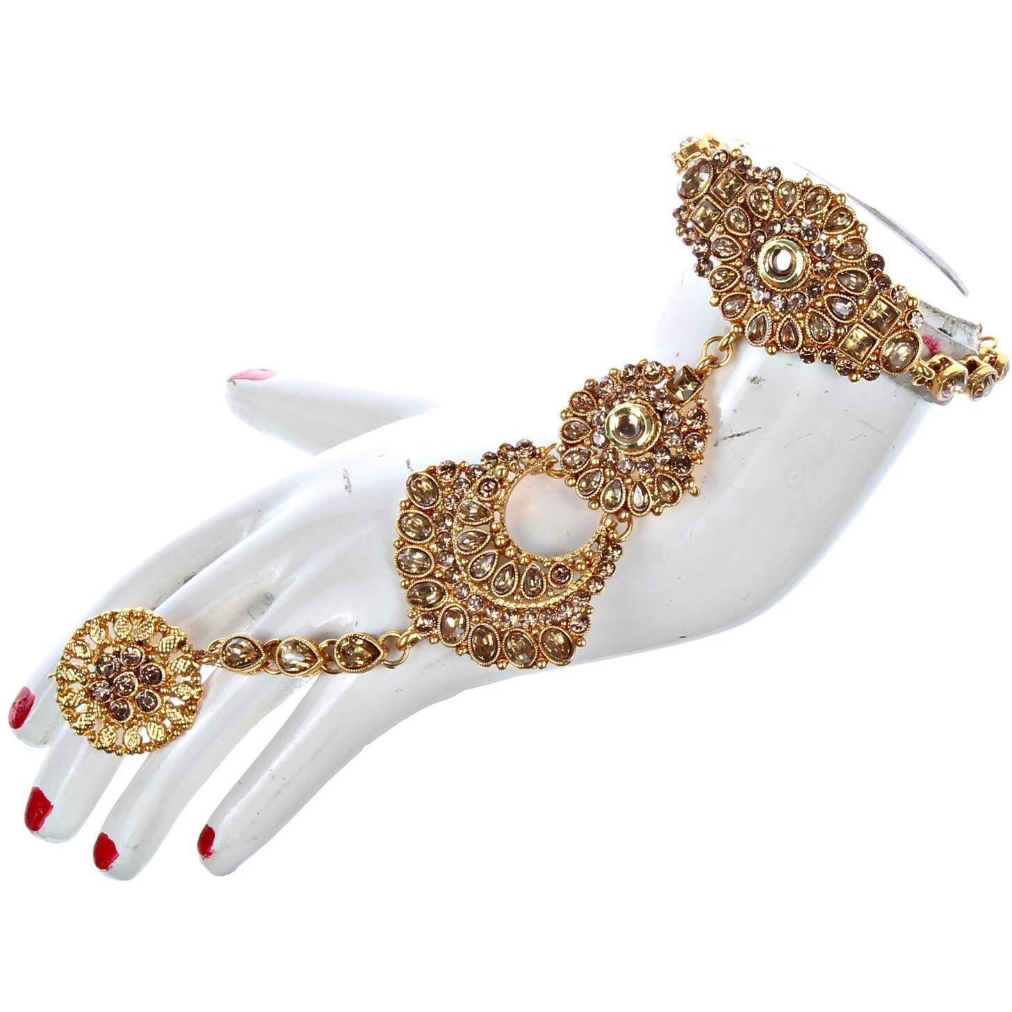 Lucky Jewellery Ethnic Copper Finish Bridal Golden LCT Color Alloy Gold Plated Wedding Dulhan Shadi Jewellery Set for Girls & Women (3630-G2ZR-190-LCT)