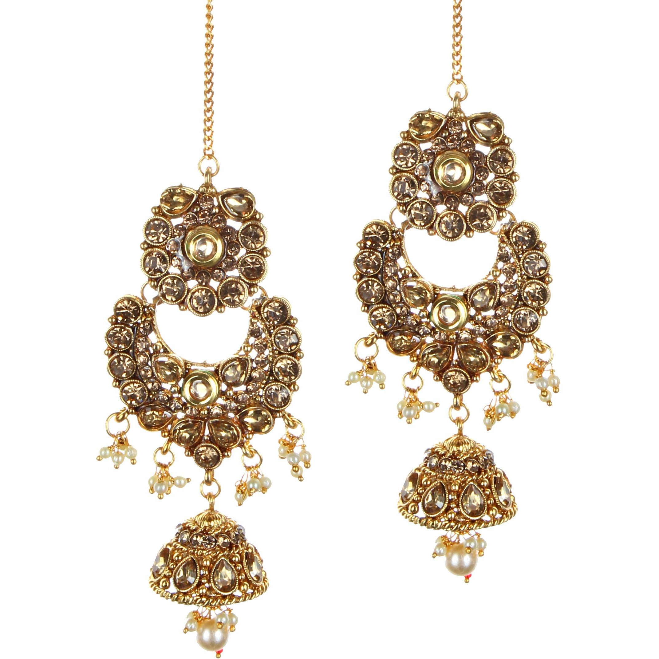 Lucky Jewellery Ethnic Copper Finish Bridal Golden LCT Color Alloy Gold Plated Wedding Dulhan Shadi Jewellery Set For Girls & Women (3630-G2ZR-195-LCT)