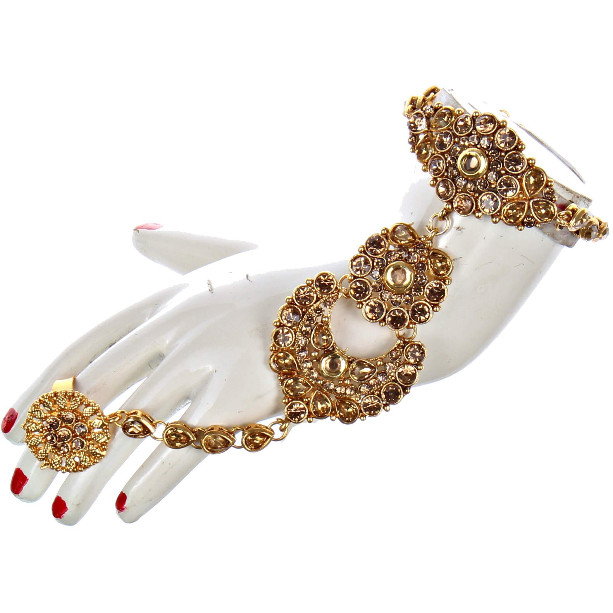 Lucky Jewellery Ethnic Copper Finish Bridal Golden LCT Color Alloy Gold Plated Wedding Dulhan Shadi Jewellery Set For Girls & Women (3630-G2ZR-195-LCT)