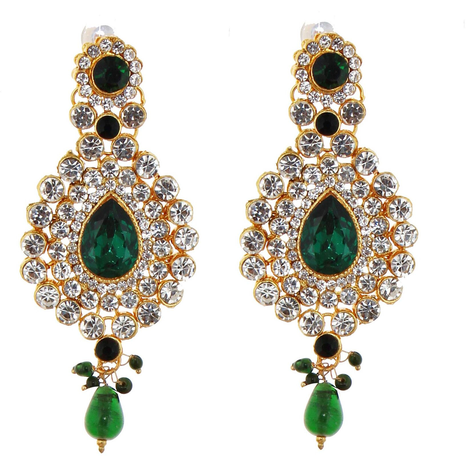 Lucky Jewellery Bridal Dulhan Designer 18k Gold Plated Green Color Pearl Stone Set 9 pcs. for Women & Girls (3630-IZS-1611-G)