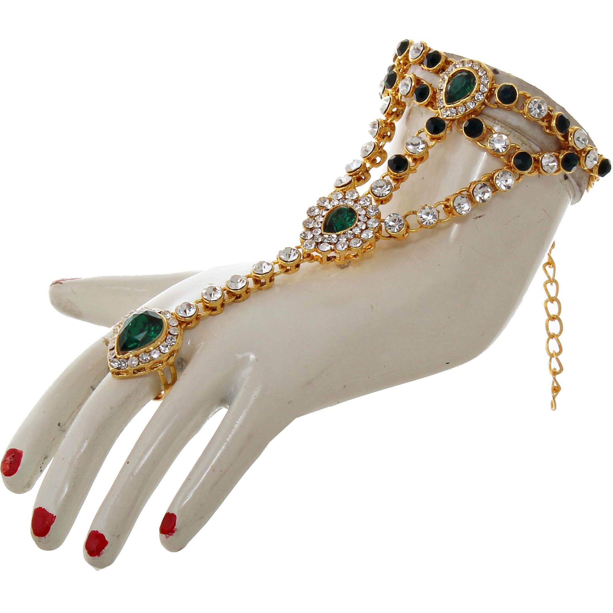 Lucky Jewellery Bridal Dulhan Designer 18k Gold Plated Green Color Pearl Stone Set 9 pcs. for Women & Girls (3630-IZS-1611-G)