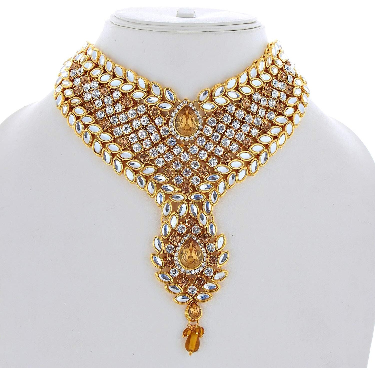 Lucky Jewellery Gold White Color Kundan & CZ Stone 9Pcs. Bridal Jewellery Set for Women (3894-IZS-1002-LCT-W)
