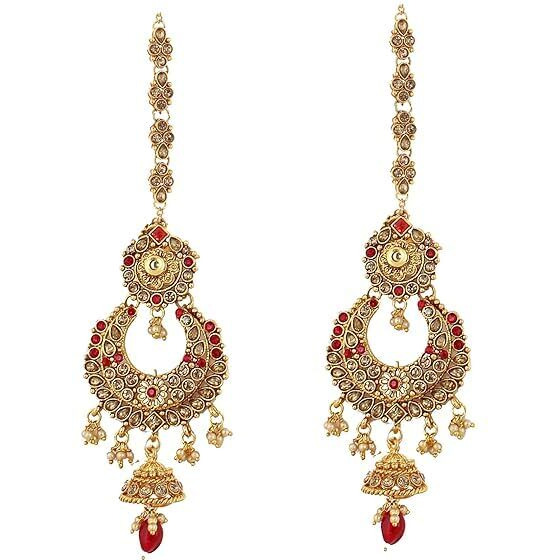 Lucky Jewellery Bridal Dulhan Golden Red Color Alloy Gold Plated Wedding Jewellery Set for Girls & Women (3960-P3ZR-233-LCT-RED)