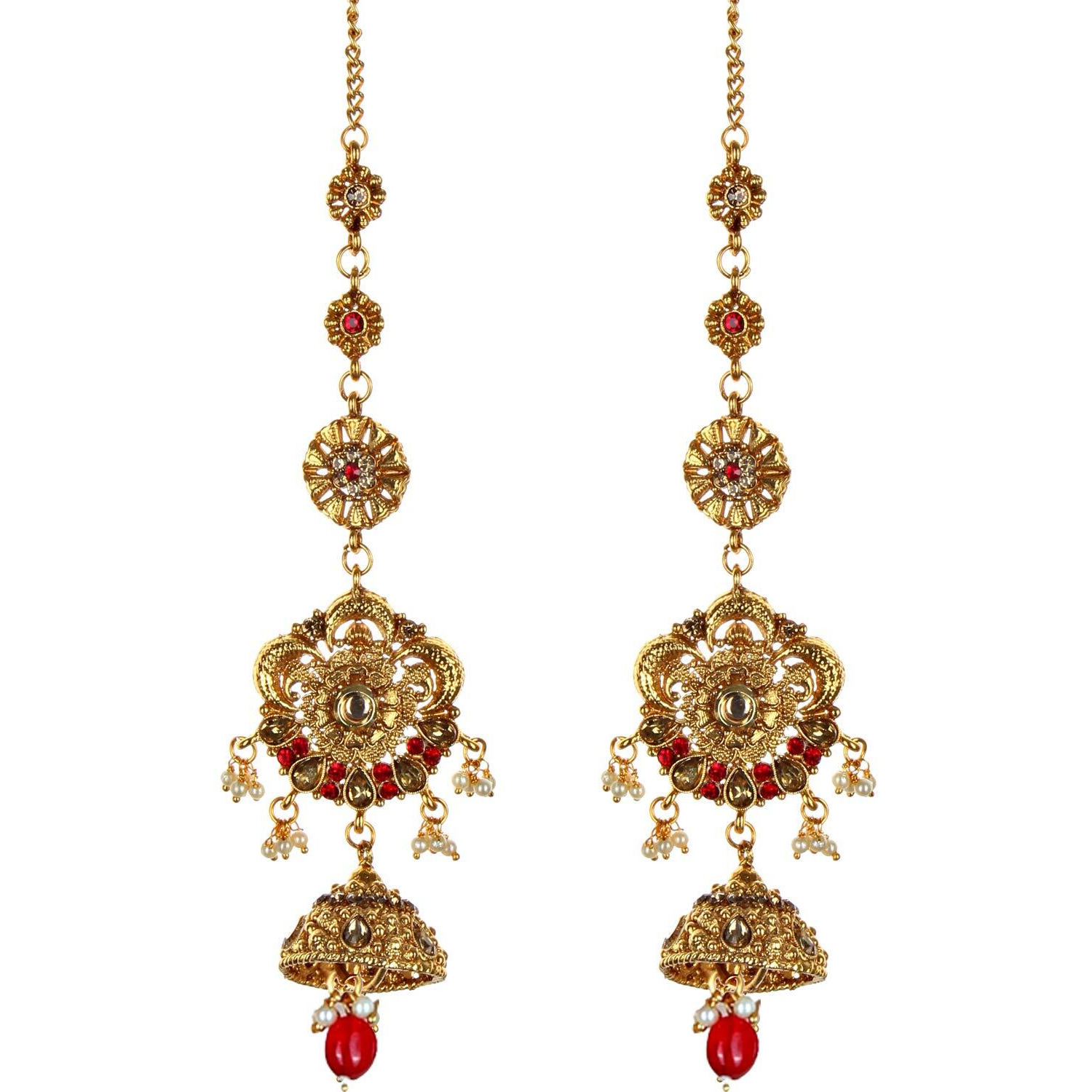 Lucky Jewellery Bridal Dulhan Golden Red Color Alloy Gold Plated Wedding Jewellery Set for Girls & Women (3960-P3ZR-237-LCT-RED)