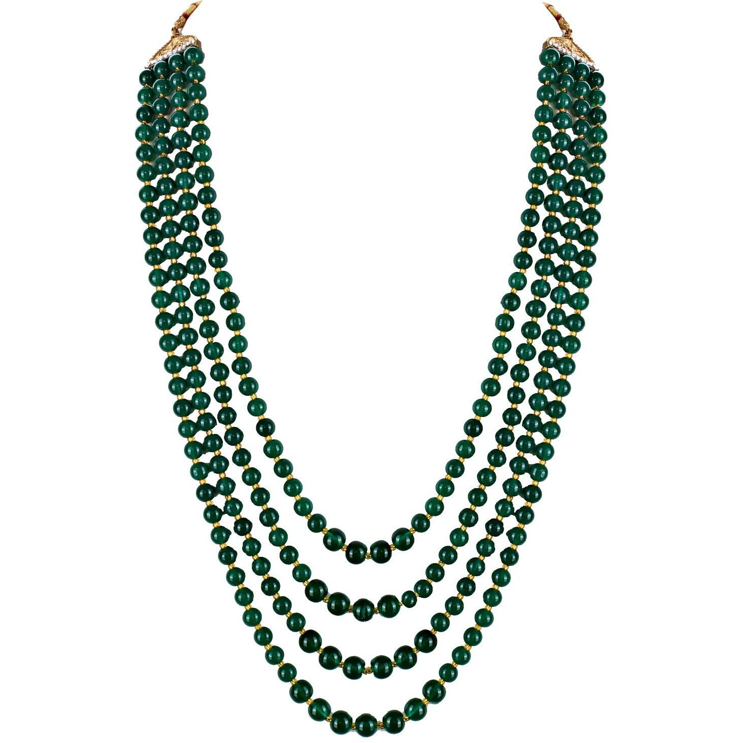 Lucky Jewellery Mens Non-Precious Metal Designer Wedding Multi Strand Dulha Layered Pearl Maharaja Groom Necklace Set (Green)