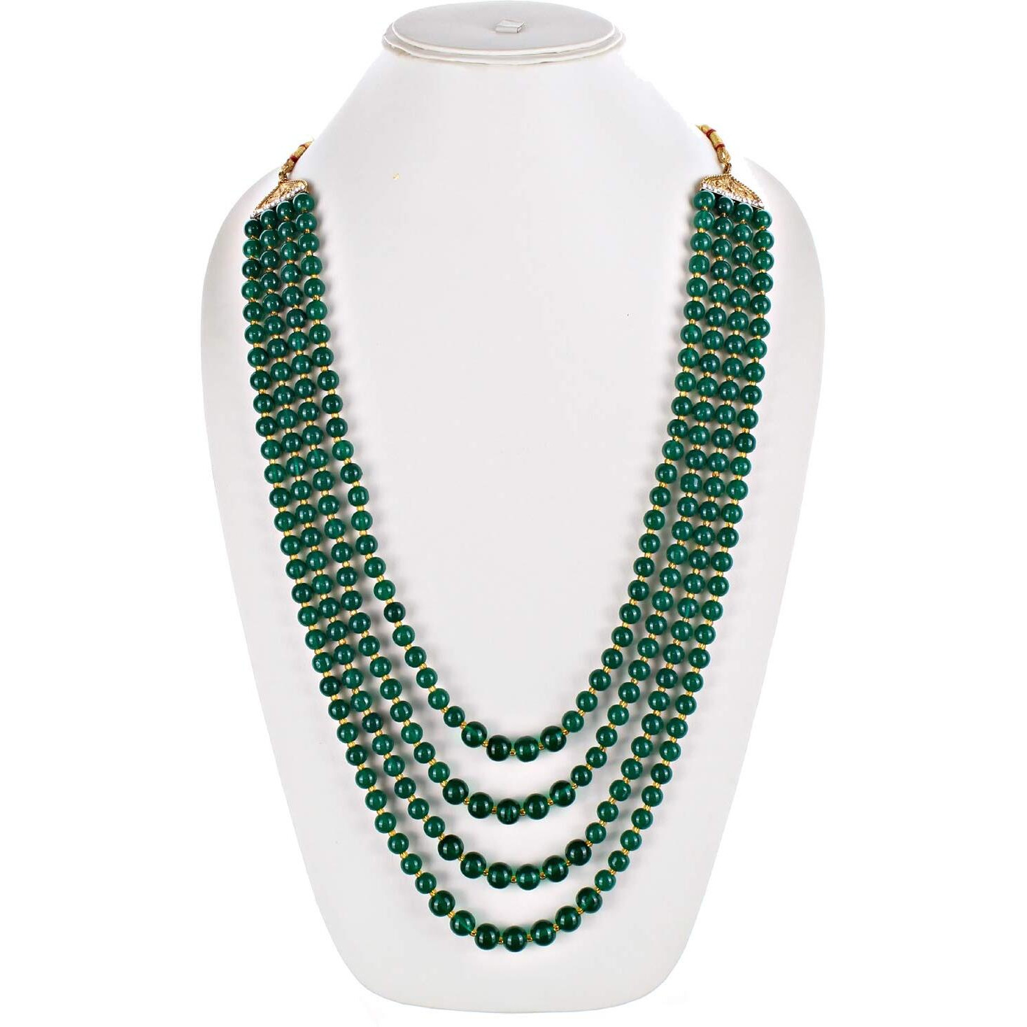 Lucky Jewellery Mens Non-Precious Metal Designer Wedding Multi Strand Dulha Layered Pearl Maharaja Groom Necklace Set (Green)